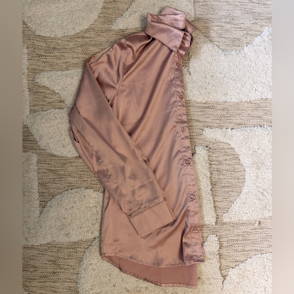Almost Famous Blush Satin Shirt
